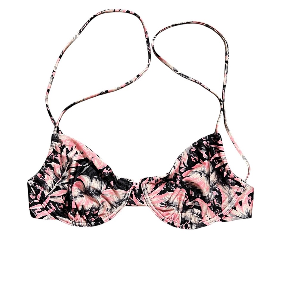 Rusty Aurora Palma Scoop‎ Bikini Top Pink Black Floral Swimwear Women's XL New